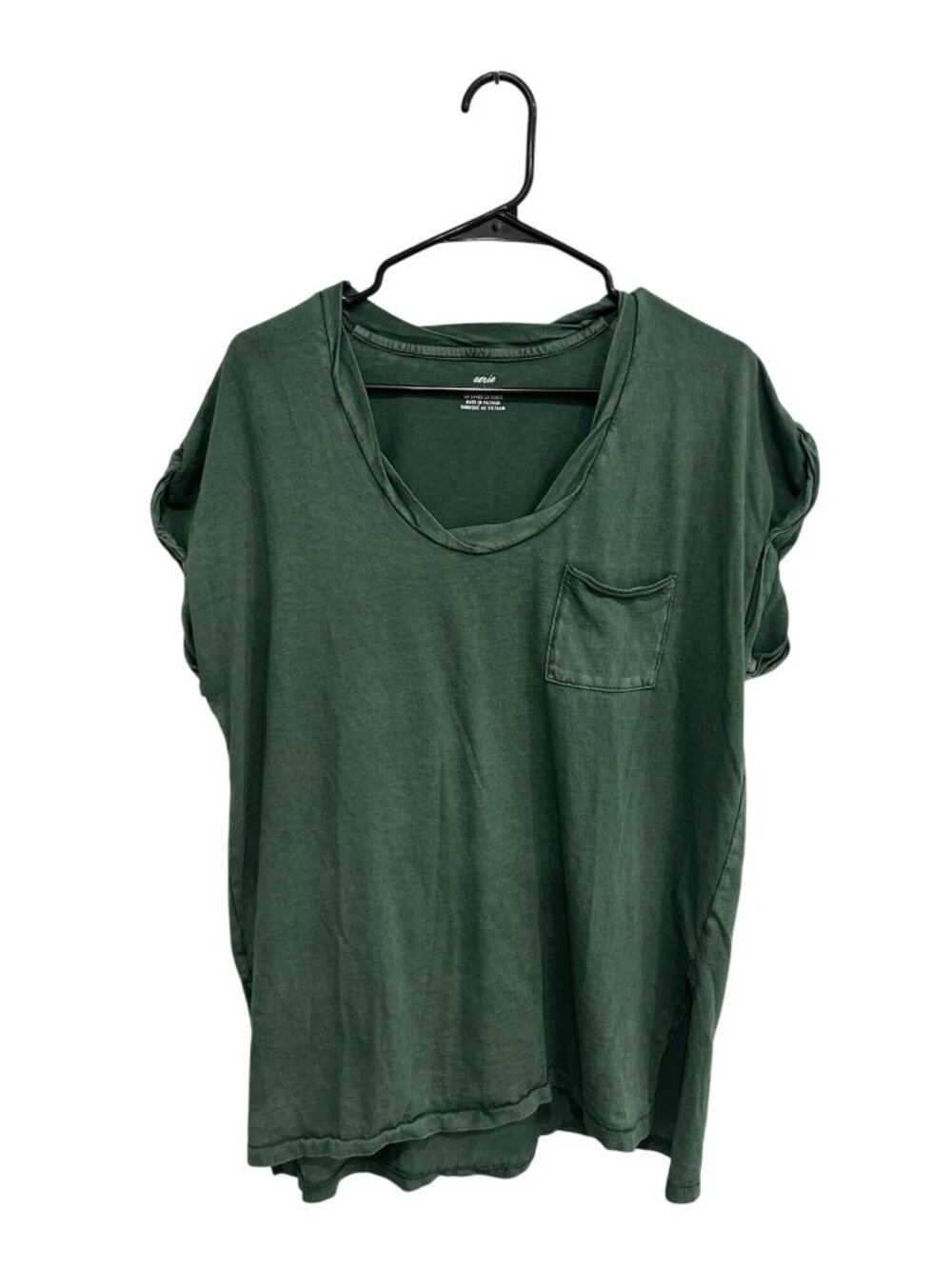 Aerie Medium Green Short Sleeve T-Shirt Rolled Sleeves Earth Tones Minimalist